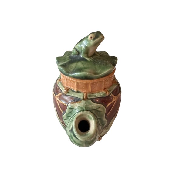 Whimsical Frog & Bamboo Ceramic Teapot - Cottagecore Nature Lovers Kettle - Picture 2 of 5